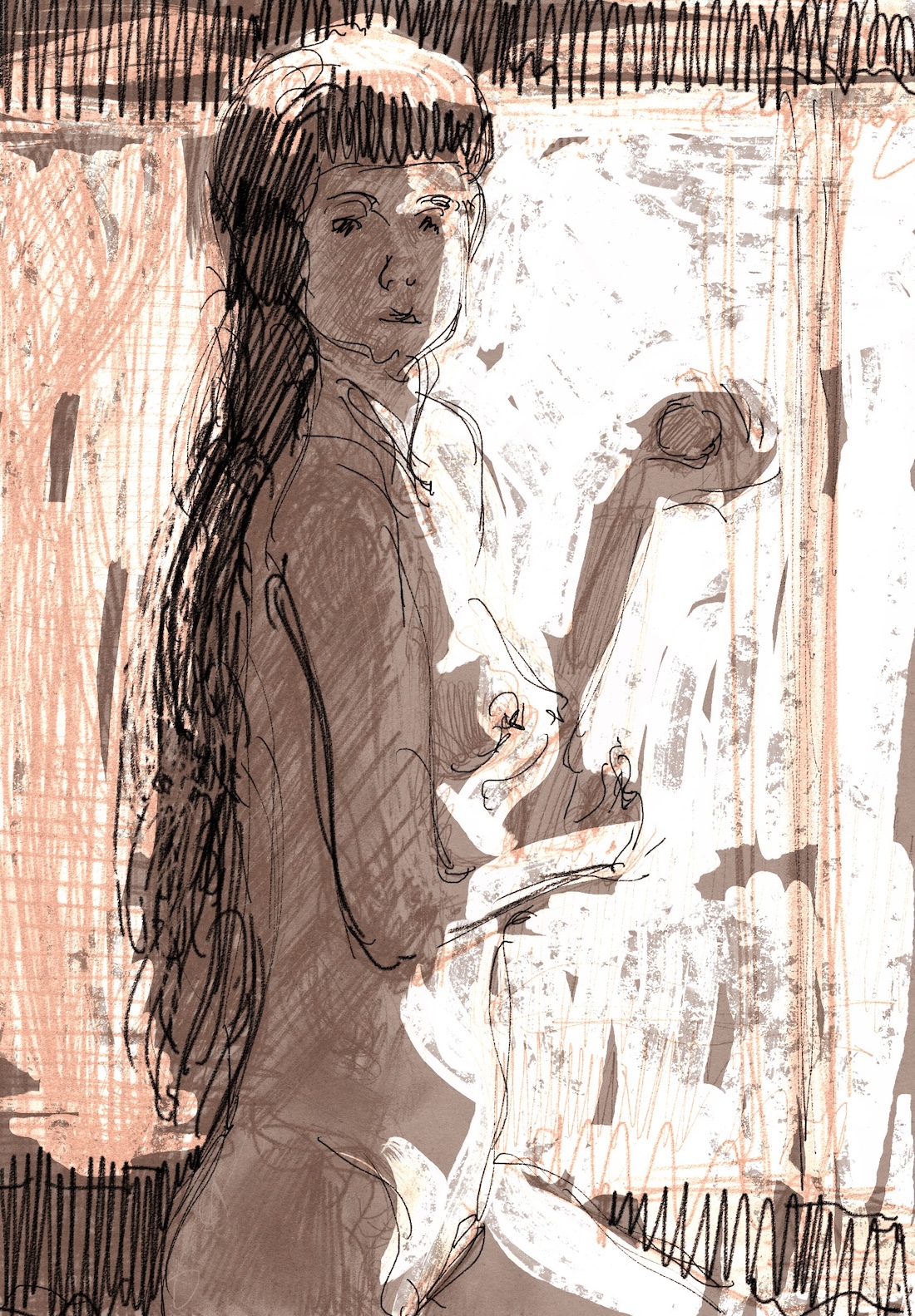 by window with fruit