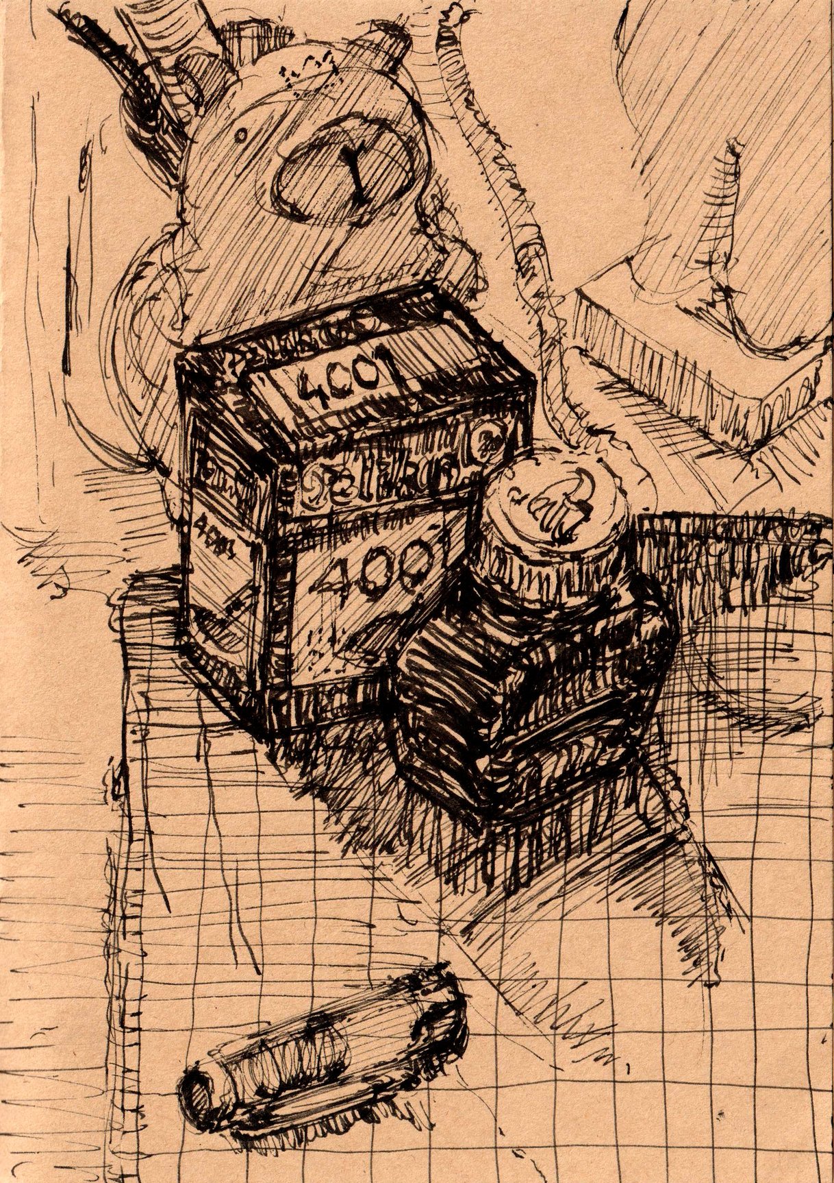 desk with ink bottle